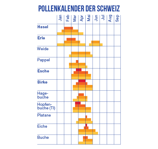 Der schweizer Pollenkalender für alle, die an Heuschnupfen und Pollenallergie leiden.